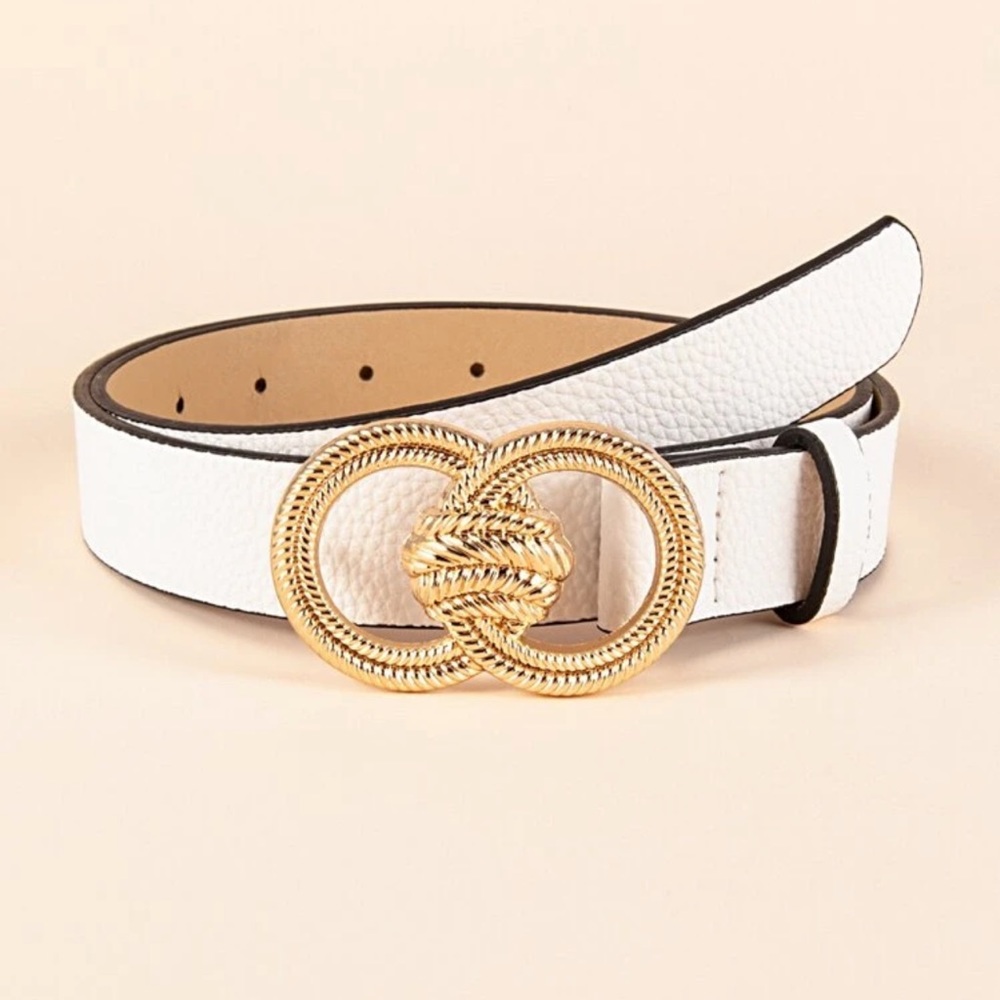 Vegan leather gold circle rope braided charm belt white - Picture 1 of 7